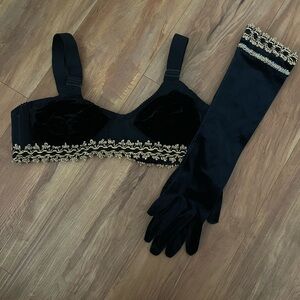 Vintage 80’s Black and Gold Gloves and Bralette Set